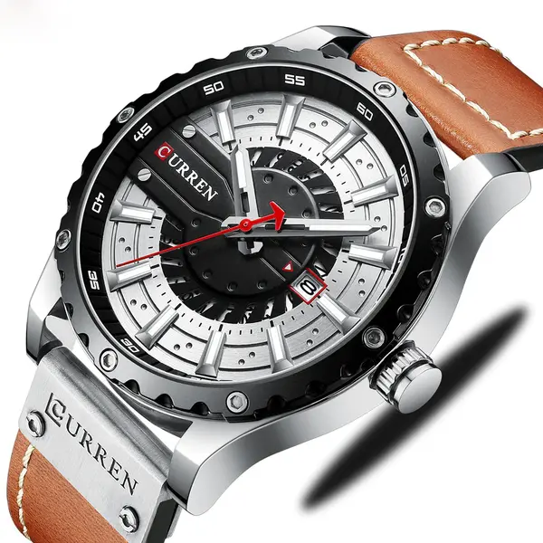Curren 8374 Comfortable Genuine Leather Strap Casual Men's Watch – Dial Color: Brown, Strap Color:  Brown  – View 2