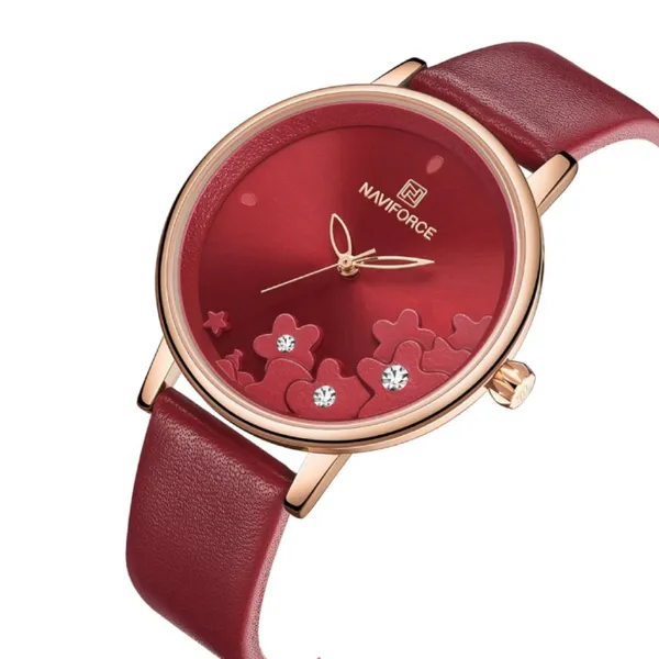 NAVIFORCE NF5012 PU Leather Analog Women's Watch – Dial Color: Red, Strap Color: Red – View 2