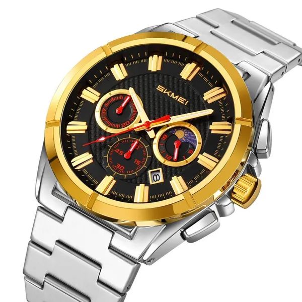 SKMEI 9355 Waterproof Business Luxury Brand Fashion Men's Watch – Dial Color: Gold, Strap Color: Silver – View 2