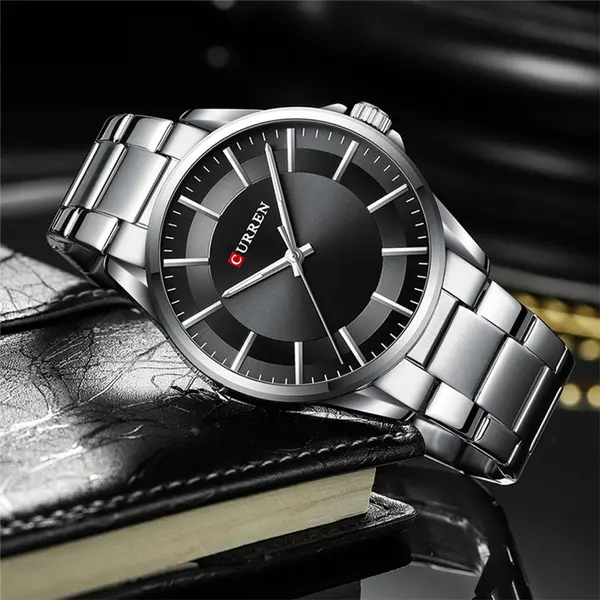 Curren 8429 Luxury Stainless Steel Analog Men's Watch – Dial Color: Black, Strap Color: Silver – View 3
