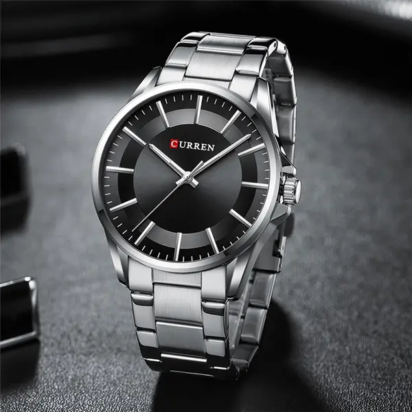 Curren 8429 Luxury Stainless Steel Analog Men's Watch – Dial Color: Black, Strap Color: Silver – View 2