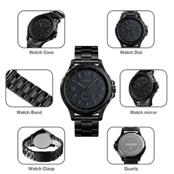 SKMEI 1513 Unique Design Analog Quartz Men's Watch – Dial Color: Black, Strap Color: Black – View 3