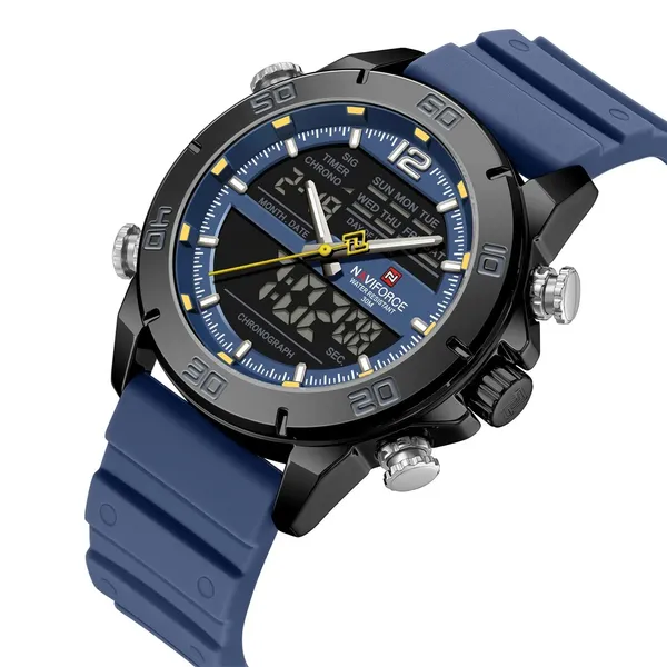 Naviforce 9253-T Stainless Steel Case Luminescent Men's Sports Analog Watch – Dial Color: Blue, Strap Color: Blue – View 2