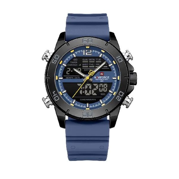 Naviforce 9253-T Stainless Steel Case Luminescent Men's Sports Analog Watch – Dial Color: Blue, Strap Color: Blue – View 1