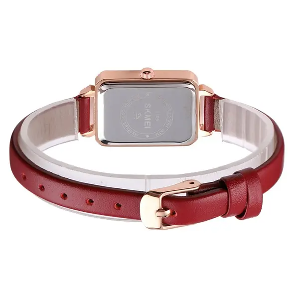 Skmei 1702 Small Square Dial Design Zinc Alloy Case Leather Women Lady Quartz Watch – Dial Color: Red, Strap Color: Red – View 3