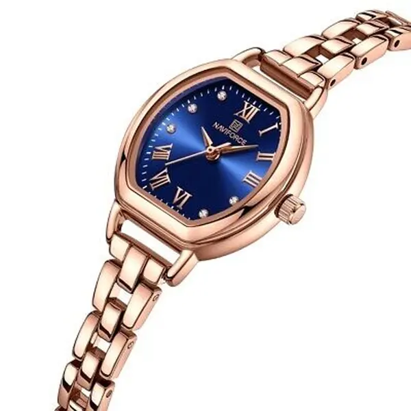 NAVIFORCE NF5035 Ladies High Quality Stainless Steel Waterproof Bracelet Elegant Barrel Shape Dress Watch – Dial Color: Blue, Strap Color:  Brown  – View 2