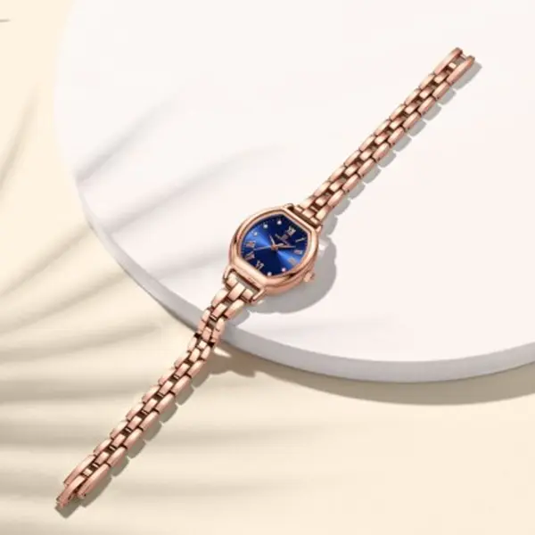 NAVIFORCE NF5035 Ladies High Quality Stainless Steel Waterproof Bracelet Elegant Barrel Shape Dress Watch – Dial Color: Blue, Strap Color:  Brown  – View 4