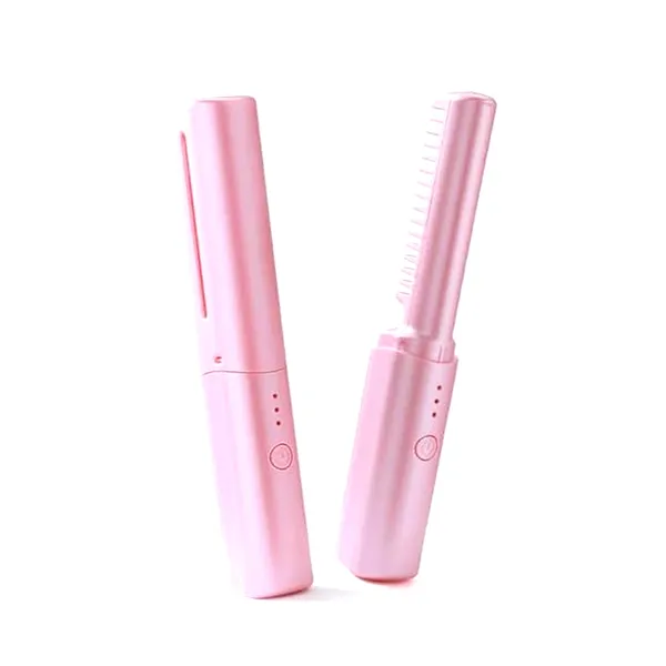2 in 1 Straightening Curling Brush New Wireless Heating Negative Ion Hair Straightener – Color: Pink – View 2