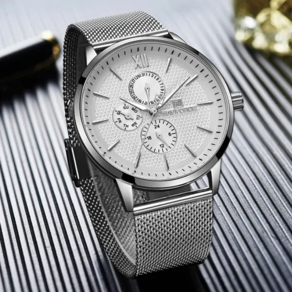 Naviforce NF3003 Mesh Stainless Steel Quartz Men's Watch – Dial Color: Silver, Strap Color: Silver – View 3