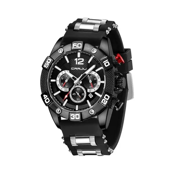 CRRJU 2292 Ultimate Comfort Silicone Strap Timeless Elegance Quartz Sport Men's Watch – Dial Color: Black, Strap Color: Black – View 1