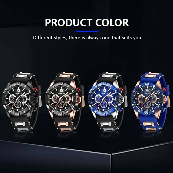 CRRJU 2292 Ultimate Comfort Silicone Strap Timeless Elegance Quartz Sport Men's Watch – Dial Color: Black, Strap Color: Black – View 2