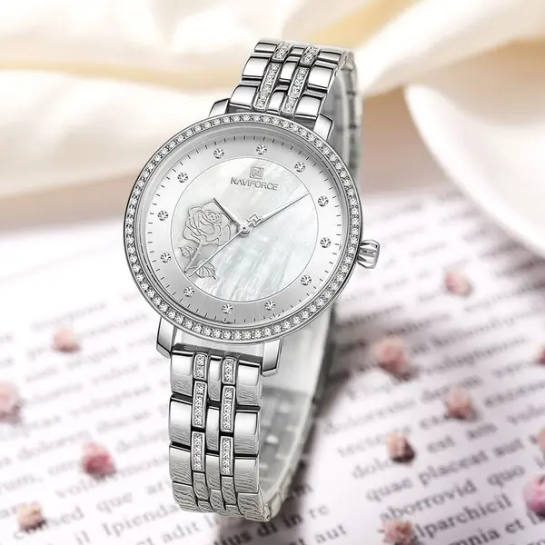 Naviforce NF5017 Quartz Stainless Steel Women’s Watch – Dial Color: White, Strap Color: White – View 2