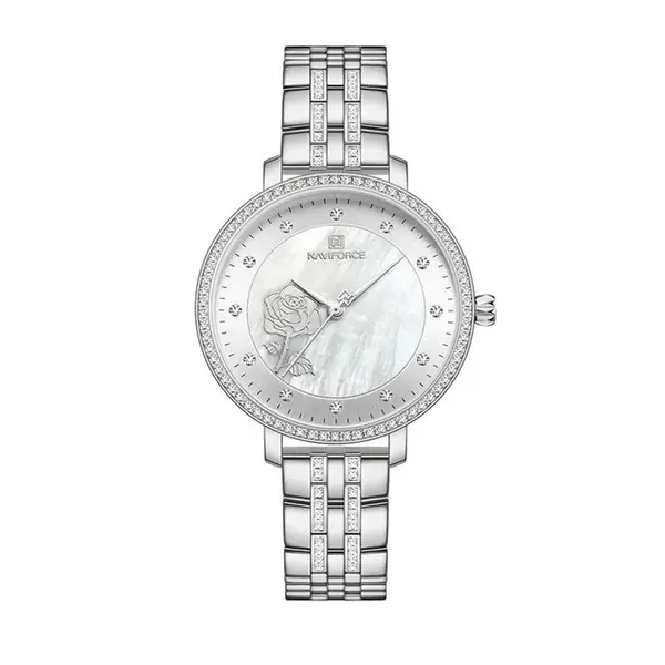 Naviforce NF5017 Quartz Stainless Steel Women’s Watch – Dial Color: White, Strap Color: White – View 1