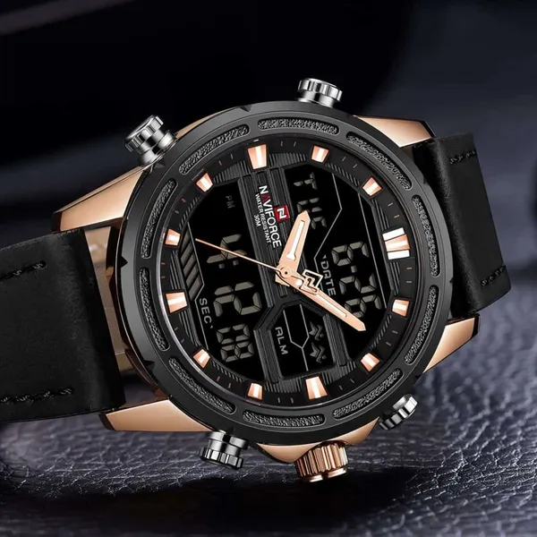 NAVIFORCE NF9138L PU Leather Dual Time Wrist Men's Watch – Dial Color: Rose, Strap Color: Black – View 4