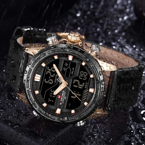 NAVIFORCE NF9138L PU Leather Dual Time Wrist Men's Watch – Dial Color: Rose, Strap Color: Black – View 5