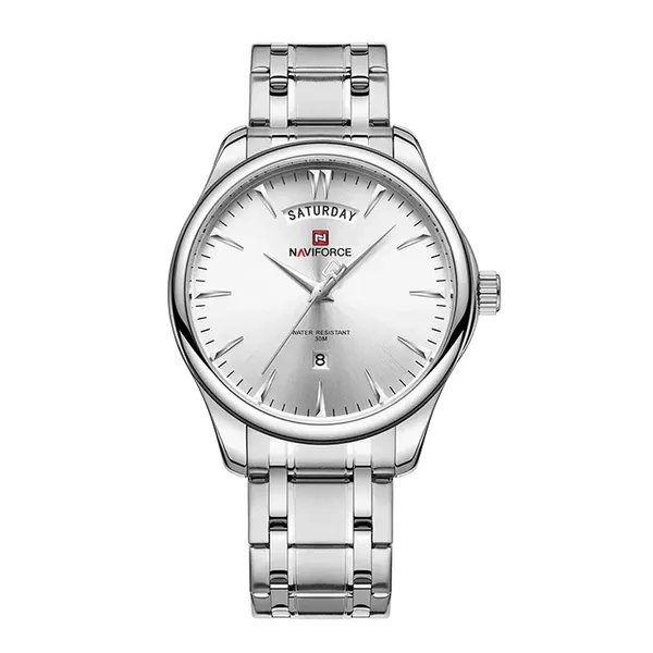 NAVIFORCE NF9213 Analog Waterproof Stainless Steel Watch For Men – Dial Color: Silver, Strap Color: Silver – View 1