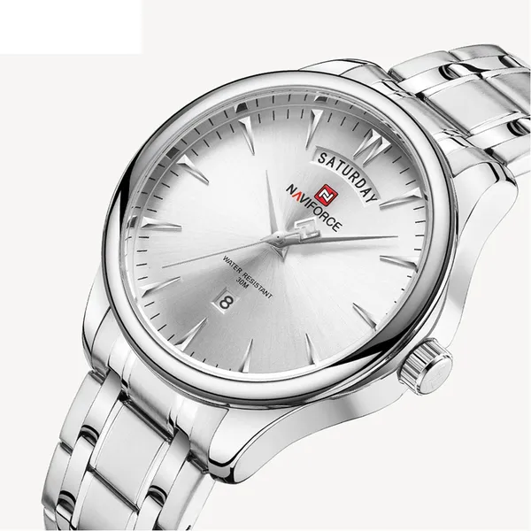 NAVIFORCE NF9213 Analog Waterproof Stainless Steel Watch For Men – Dial Color: Silver, Strap Color: Silver – View 2