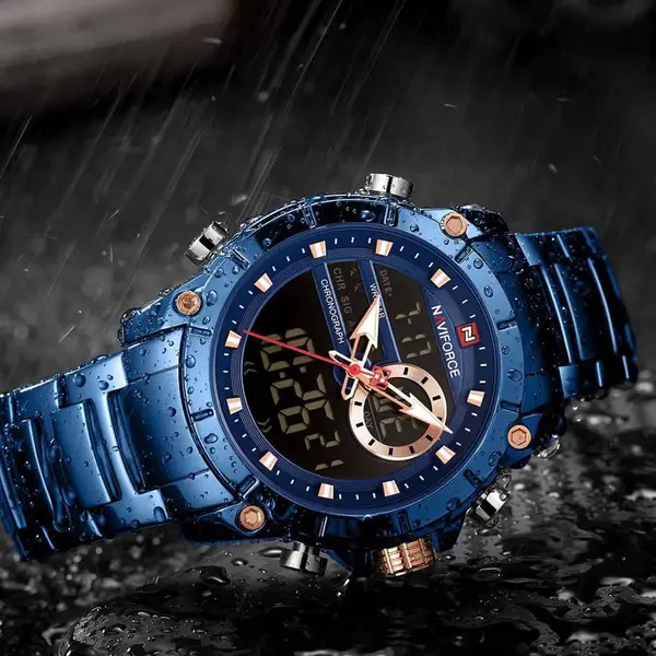 Naviforce NF9163 Stainless Steel Dual Movement Military Sport Men's Watch – Dial Color: Blue, Strap Color: Blue – View 3