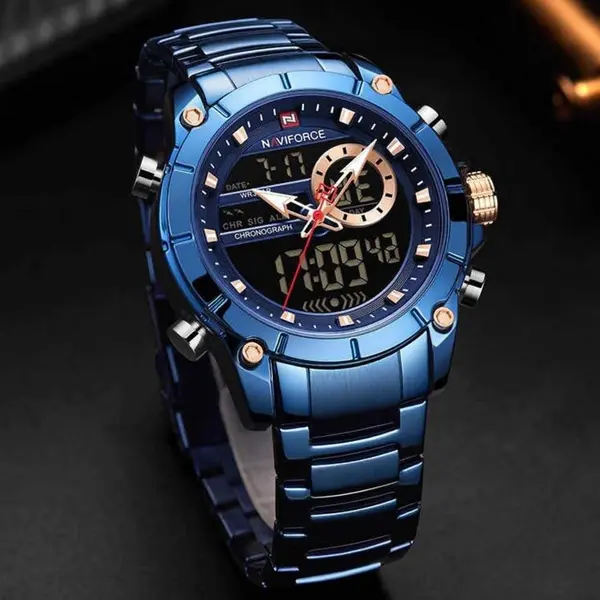Naviforce NF9163 Stainless Steel Dual Movement Military Sport Men's Watch – Dial Color: Blue, Strap Color: Blue – View 6