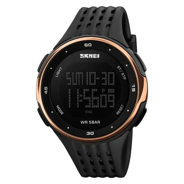 SKMEI 1219 Digital Stylish Silicone Strap Sporty Men's Watch – Dial Color: Black, Strap Color: Rose – View 1
