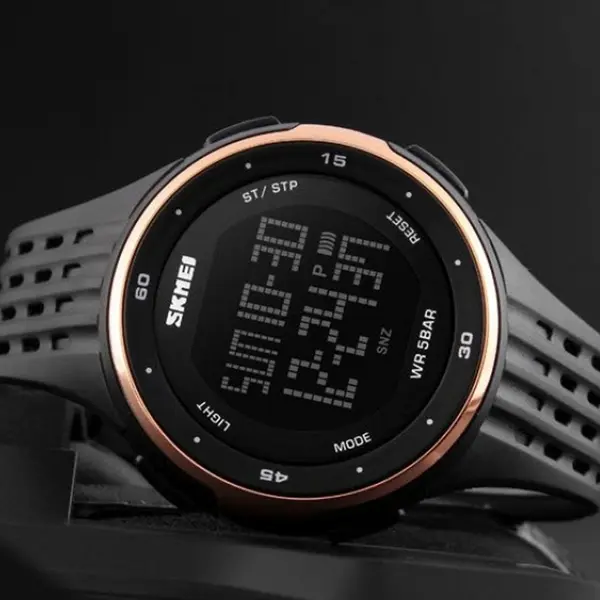 SKMEI 1219 Digital Stylish Silicone Strap Sporty Men's Watch – Dial Color: Black, Strap Color: Rose – View 2