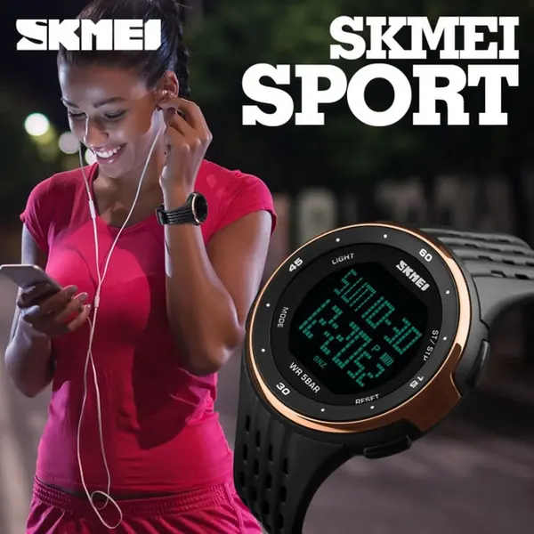 SKMEI 1219 Digital Stylish Silicone Strap Sporty Men's Watch – Dial Color: Black, Strap Color: Rose – View 3