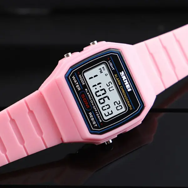 SKMEI 1460 Digital Waterproof Kid's Watch – Dial Color: Black, Strap Color: Pink – View 2