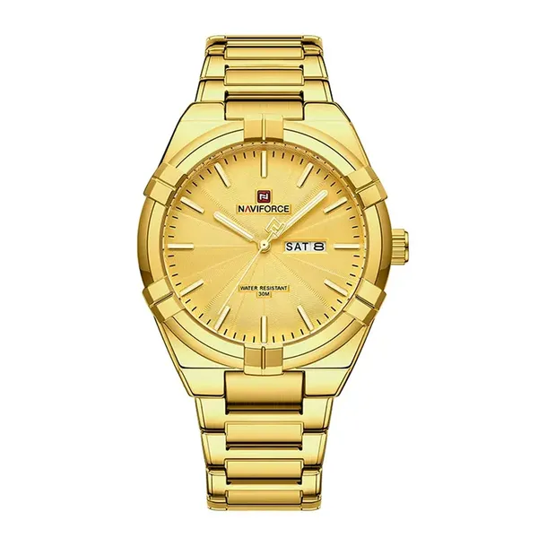 NAVIFORCE NF9218 Waterproof Stainless Steel Men's Watch – Dial Color: Gold, Strap Color: Gold – View 1