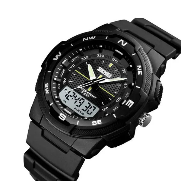 SKMEI 1454 Dual Time WaterProof Silicon Outdoor Sporty Men's Watch – Dial Color: Black, Strap Color: Black – View 2