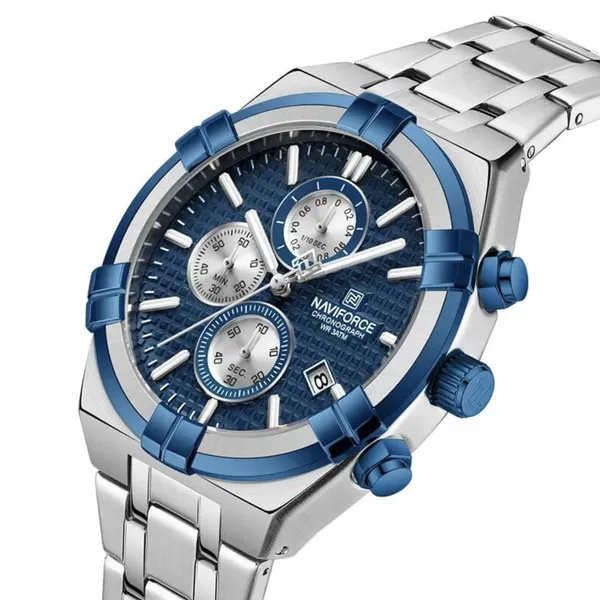 NAVIFORCE NF8042 Multi-function Luminous Men’s Watch – Dial Color: Blue, Strap Color: Silver – View 2