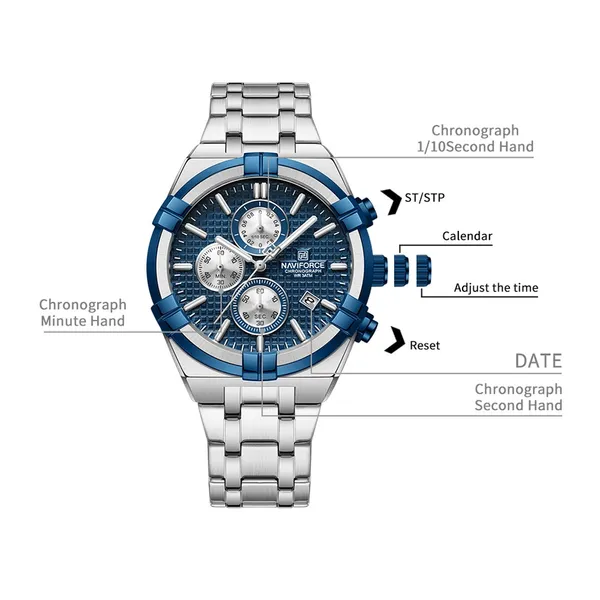 NAVIFORCE NF8042 Multi-function Luminous Men’s Watch – Dial Color: Blue, Strap Color: Silver – View 4