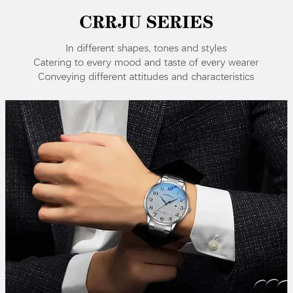 CRRJU 5009 Stainless Steel Analog Simple Classic Men's Watch – Dial Color: White, Strap Color: Silver – View 3