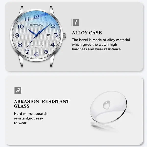 CRRJU 5009 Stainless Steel Analog Simple Classic Men's Watch – Dial Color: White, Strap Color: Silver – View 5