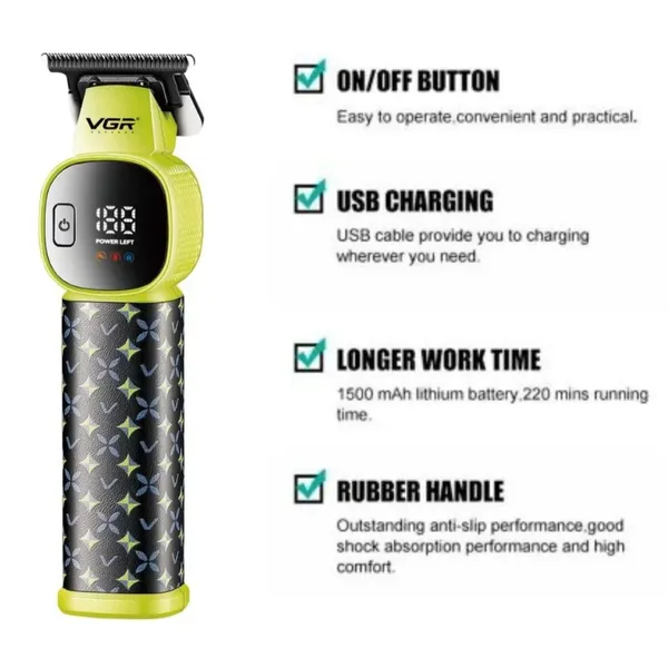 VGR V-185 Professional Hair & Beard Trimmer – Color: Green – View 3