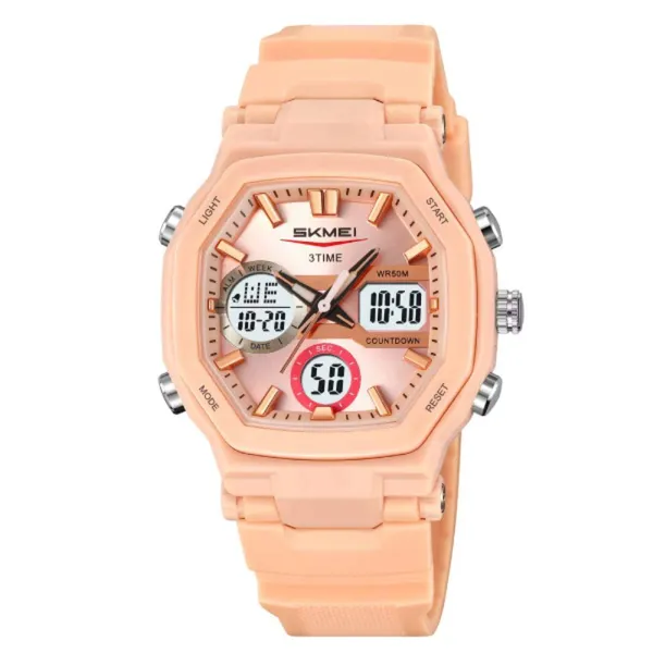 SKMEI 2389 Fashion Analog Digital Function Sport Men's Watch – Dial Color: Pink, Strap Color: Pink – View 1