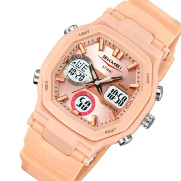 SKMEI 2389 Fashion Analog Digital Function Sport Men's Watch – Dial Color: Pink, Strap Color: Pink – View 2