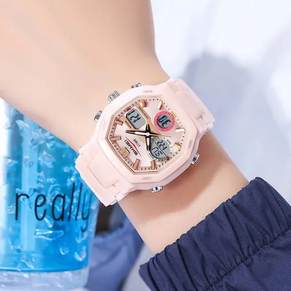 SKMEI 2389 Fashion Analog Digital Function Sport Men's Watch – Dial Color: Pink, Strap Color: Pink – View 4