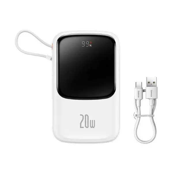 Baseus Qpow Pro 10000mah 20W Digital Display Fast Charge Type-C Power Bank – Color: White – View 1