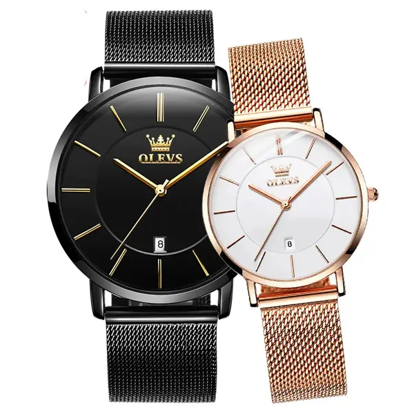 OLEVS 5869 Milanese Mesh Strap Waterproof Versatile Ultra Thin Couple's Wristwatch – Dial Color: White, Strap Color: Rose Gold – View 2