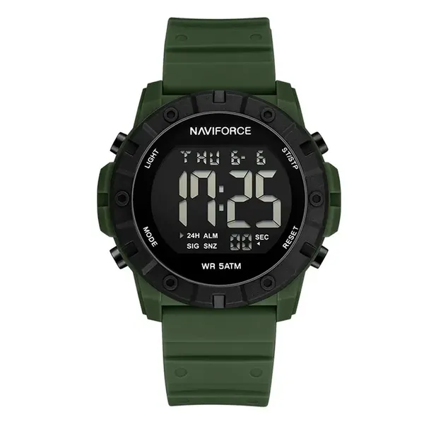 NAVIFORCE NF7110 5ATM Waterproof Luminous Sports Watch – Dial Color: Black, Strap Color: Green – View 1