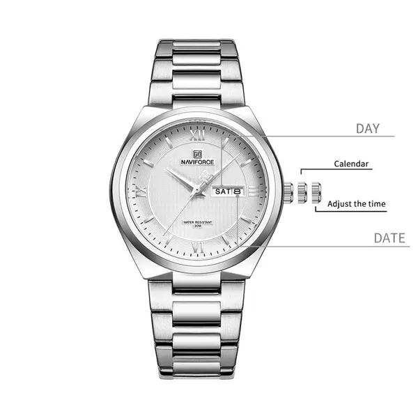 Naviforce NF8030 Military Stainless Steel Quartz Analog Men’s Watch – Dial Color: White, Strap Color: Silver – View 4