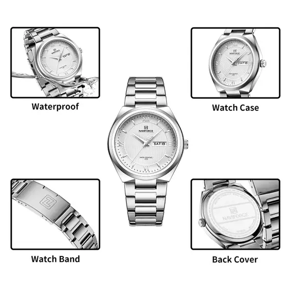 Naviforce NF8030 Military Stainless Steel Quartz Analog Men’s Watch – Dial Color: White, Strap Color: Silver – View 5