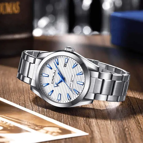 CRRJU 5006 Classic Stainless Steel Multifunctional Analog Quartz Fashion Men's Watch – Dial Color: White, Strap Color: Silver – View 5