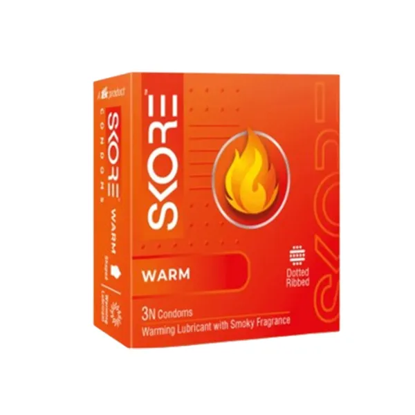 Skore Warm Ribbed & Dotted Condoms 3Pcs Pack with Warming Lubricant for Enhanced Pleasure – View 1