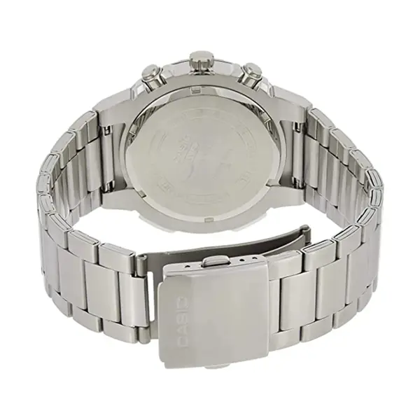 CASIO MTP-E500D-1AV Heavy Duty Stainless Steel Silver Waterproof Chronograph Men's Watch – Dial Color: White, Strap Color: Silver – View 3