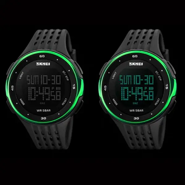 SKMEI 1219 Digital Stylish Silicone Strap Sporty Men's Watch – Dial Color: Black, Strap Color: Green  – View 2
