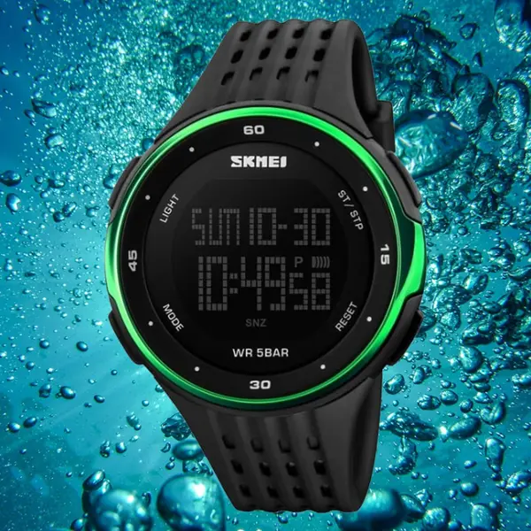 SKMEI 1219 Digital Stylish Silicone Strap Sporty Men's Watch – Dial Color: Black, Strap Color: Green  – View 3
