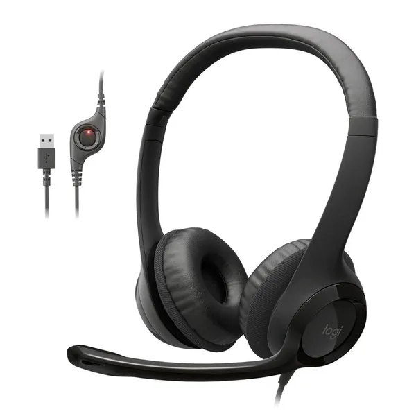 Logitech H390 Stereo USB Headset with Microphone – Color: Black – View 1