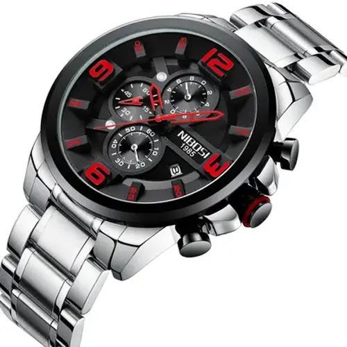 Nibosi 2336 Luxury Stainless Steel Strap Casual Men's Watch – Dial Color: Black, Strap Color: Silver – View 4