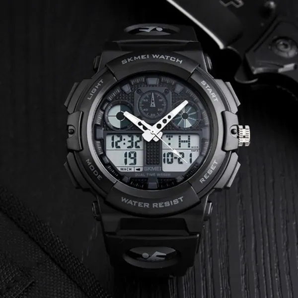 SKMEI 1270 Waterproof Digital Analog Multifunction Sports Men’s Watch – Dial Color: Black, Strap Color: Black – View 3